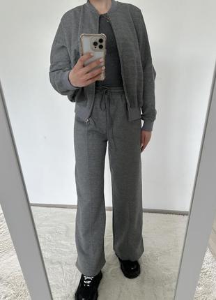 Костюм серый кофта на замочке оверсайз брюки палаццо в стиле zara4 фото