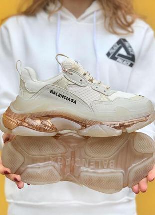 Кроссовки triple s clear sole cream gold2 фото