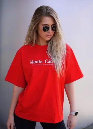 Жіноча якісна стильна червона футболка onesize monte-carlo з куліра на кожен день2 фото