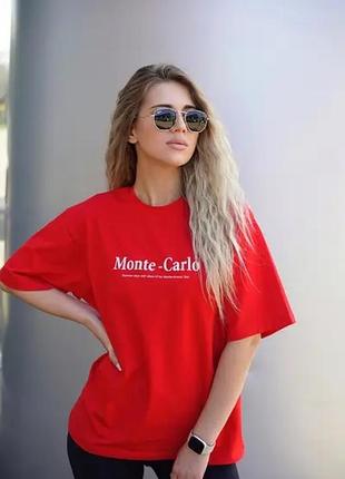 Жіноча якісна стильна червона футболка onesize monte-carlo з куліра на кожен день1 фото