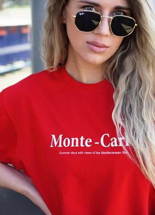 Жіноча якісна стильна червона футболка onesize monte-carlo з куліра на кожен день4 фото