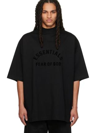 Мужская оверсайз футболка fear of god essentials jet black оригинал