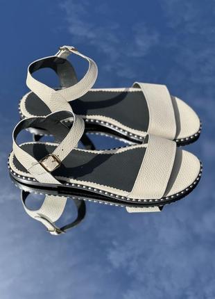 Женские кожаные босоножки молочные бежевые натуральная кожа замша под заказ 36-44р все цвета