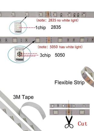 Світлодіодна стрічка led багатобарвна rgb 5 м повний комплект гір7 фото