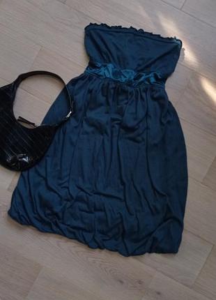 Изумрудное платье с трендовой юбочкой "облачко"/ "зефирка" и атласным бантом mk klein