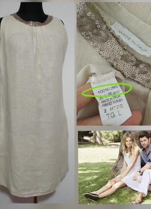 100% лён италия роскошное натуральное базовое льняное платье с карманами пайетки2 фото