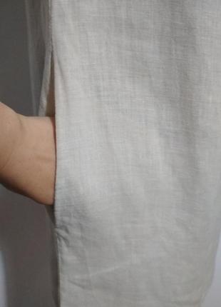 100% лён италия роскошное натуральное базовое льняное платье с карманами пайетки4 фото
