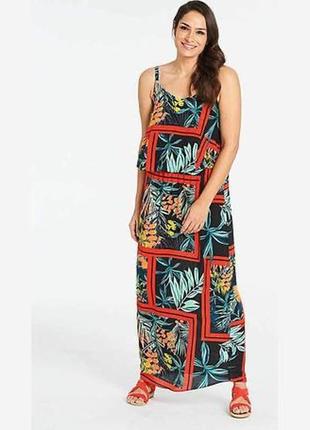 Жіноча довга літня сукня на бретелях із тропічним принтом батал #3656