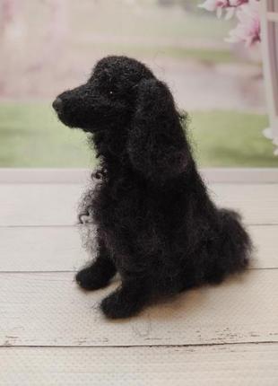 Іграшка собака валяна кокер-спаніель чорний, реалістичний собака, собака на фото на замовлення
