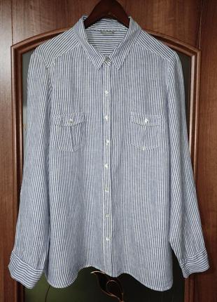 Льняна сорочка у смужку marks & spencer (100% льон, рукав-трансформер)