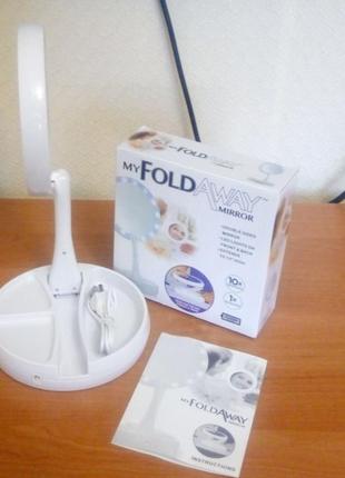 Дзеркало з led підсвічуванням і збільшенням для макіяжу fold away10 фото