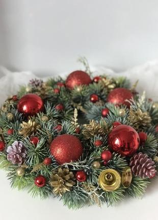 Рождественский венок в красном цвете 41 см8 фото