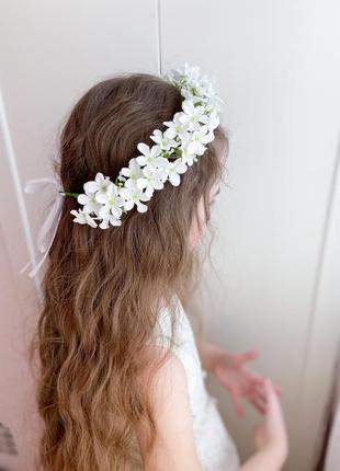 Білий вінок для першого причастя і нареченій.вінок з дрібними квітами