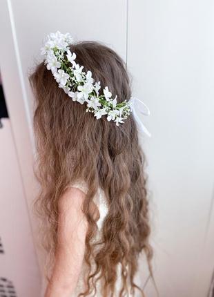 Білий вінок для першого причастя і нареченій.вінок з дрібними квітами