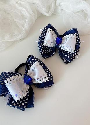 Школьные бантики на резинке синие 11