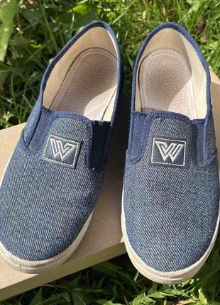 Текстильні сліпони мокасини для хлопчика ортопедичні waldi premium віктор синій джинс р. 35