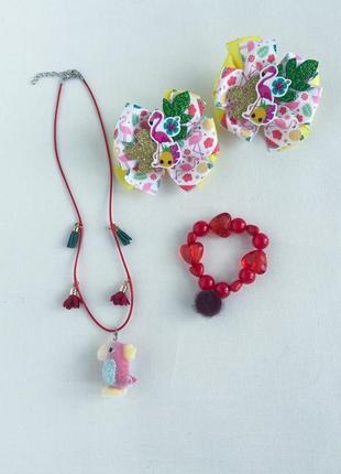 Подарунок дівчинці набір літній.гумки,браслет,фігурка-намисто тропіки1 фото