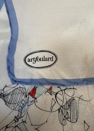 Винтажный шелковый молочный платок artfoulard с всадниками5 фото