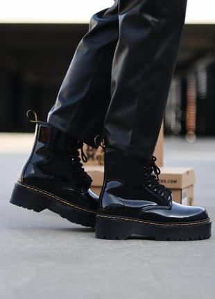 🍒❄️dr.martens jadon patent black fur❄️🍒женские лаковые ботинки доктор мартинс с мехом3 фото