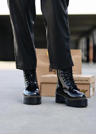 🍒❄️dr.martens jadon patent black fur❄️🍒женские лаковые ботинки доктор мартинс с мехом4 фото