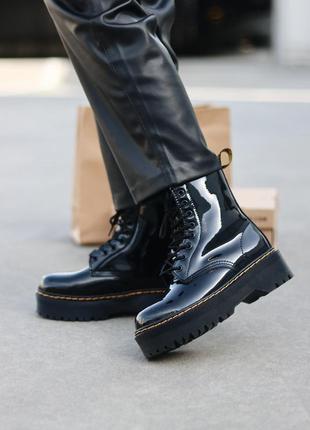 🍒❄️dr.martens jadon patent black fur❄️🍒женские лаковые ботинки доктор мартинс с мехом5 фото
