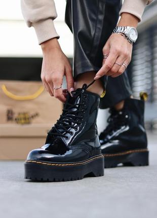 🍒❄️dr.martens jadon patent black fur❄️🍒женские лаковые ботинки доктор мартинс с мехом6 фото