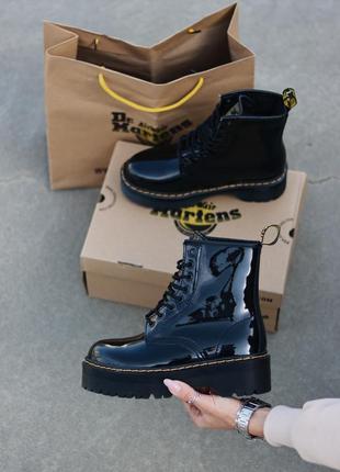 🍒❄️dr.martens jadon patent black fur❄️🍒женские лаковые ботинки доктор мартинс с мехом7 фото