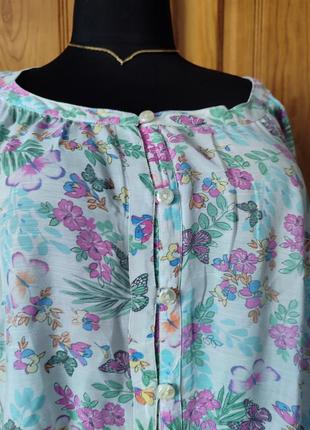 Красивая нежная блуза легкая цветочный принт с бабочками батал натуральная ткань2 фото