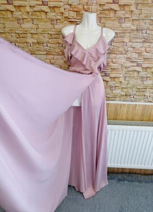 Шикарне ефектне елегантне плаття в підлогу з шовку з воланами на грудях ефект запаху ⛔ ‼ відправляю3 фото