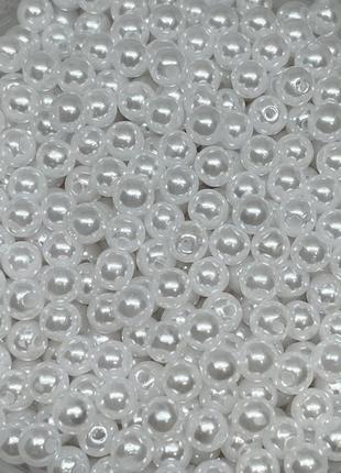 Намистини (пластикові, круглі) ø6 мм, колір-білий, упаковка ≈20 грам (приблизно 196-210 ш), білий
