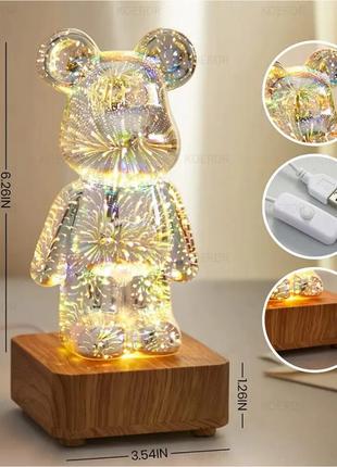 3d лампа кришталевий ведмедик феєрверк ведмідь bearbick декоративний скляний нічник...