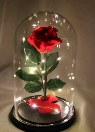 Роза в колбе с led подсветкой большая красная