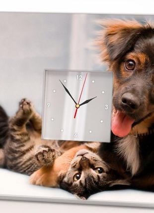 Современные настенные часы "собака и кот - друзья" (c03687)