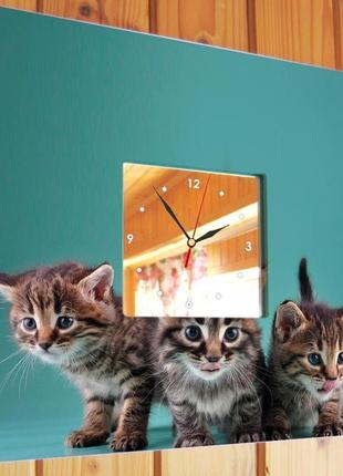 Бесшумные настенные часы "котята" (c03695)2 фото