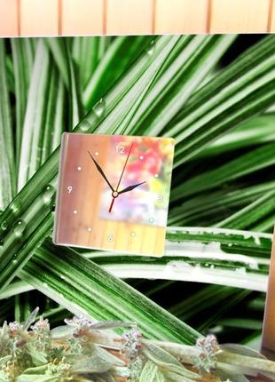 Интерьерные часы  "зеленые листья и капли" (c00585)3 фото