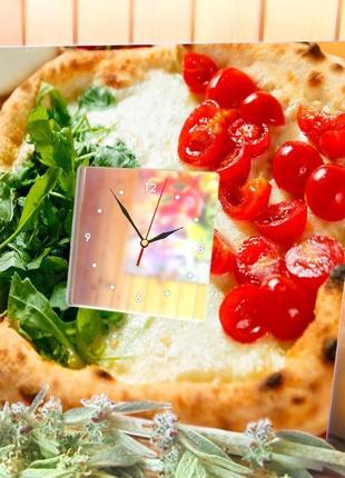 Дизайнерський годинник з декором "піца як італійський прапор" для кухні, кафе, бару (c03785)3 фото