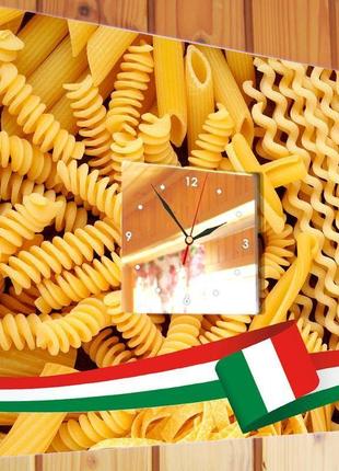 Стильные часы с фото "разные виды итальянской пасты" для кухни, кафе, бара, ресторана (c03790)2 фото