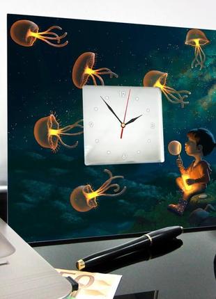 Красивий декоративний годинник для дитячої кімнати або спальні "дівчинка видуває медуз" (c04112)3 фото