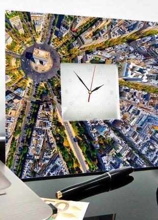 Годинник з дзеркальним циферблатом з фото "париж з пташиного польоту" (c04109)3 фото