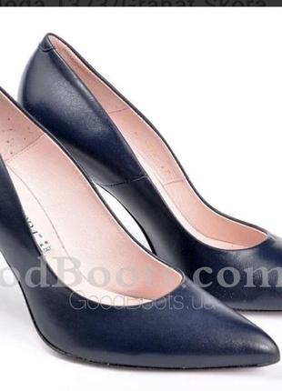 Продам синие кожаные туфли (ладочки) на каблуках, 36 размер, на длину стопы 22,7-23 см