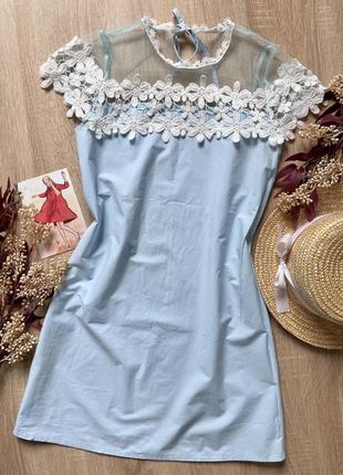 Пряме натуральне з сіточкою ніжного блакитного  кольору baby blue