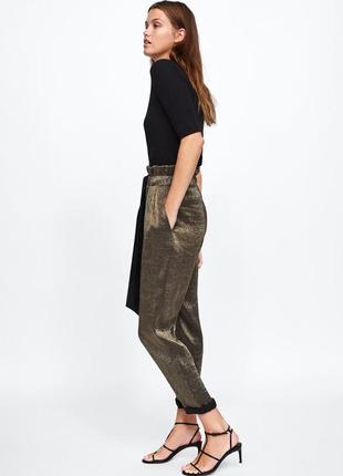 Золотые штаны  zara basic gold pants 5
