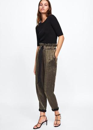 Золотые штаны  zara basic gold pants4 фото