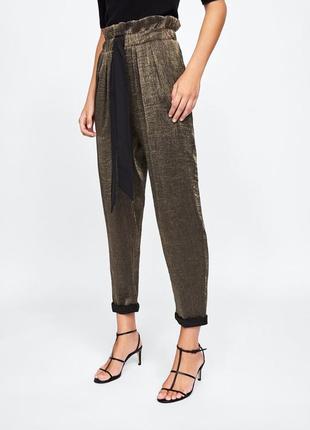 Золоті штани zara basic gold pants