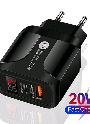 Usb 20w зарядний пристрій qc 3.0, type-c pd fast charging