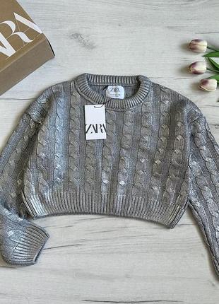 Укорочений свитер zara металізований светр zara, в’язана кофта zara укорочений светр на дівчинку 11/12 років. бренд zara.5 фото
