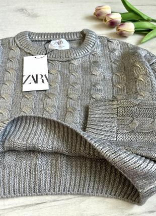 Укорочений свитер zara металізований светр zara, в’язана кофта zara укорочений светр на дівчинку 11/12 років. бренд zara.8 фото