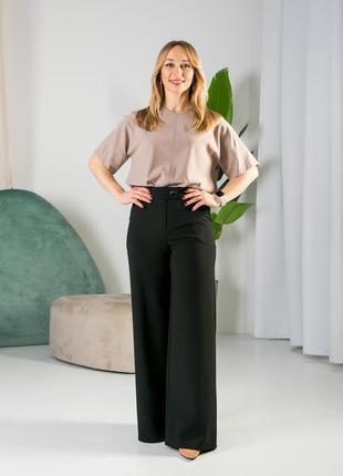 Черные молодежные брюки палаццо в деловом стиле больших размеров 42-546 фото