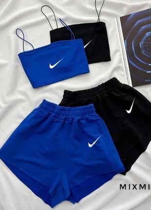 Жіночий літній спортивний костюм nike двійка (топ на бретелях+шорти) в рубчик
