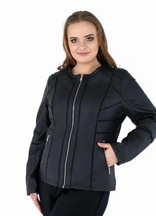 Шкіряна куртка жіноча чорна великі розміри1 фото